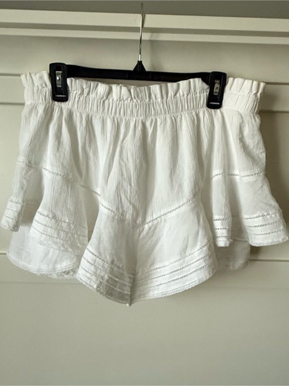 White Ruffle Hem Skort with Pintuck Detail